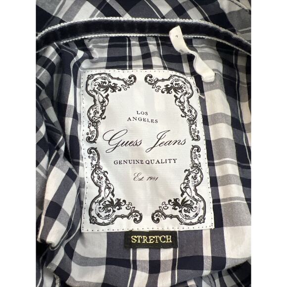 Guess Jeans BLUE/WHITE Checkered Pearl Snap Long Sleeve Shirt Women’s Sz L - Picture 9 of 11